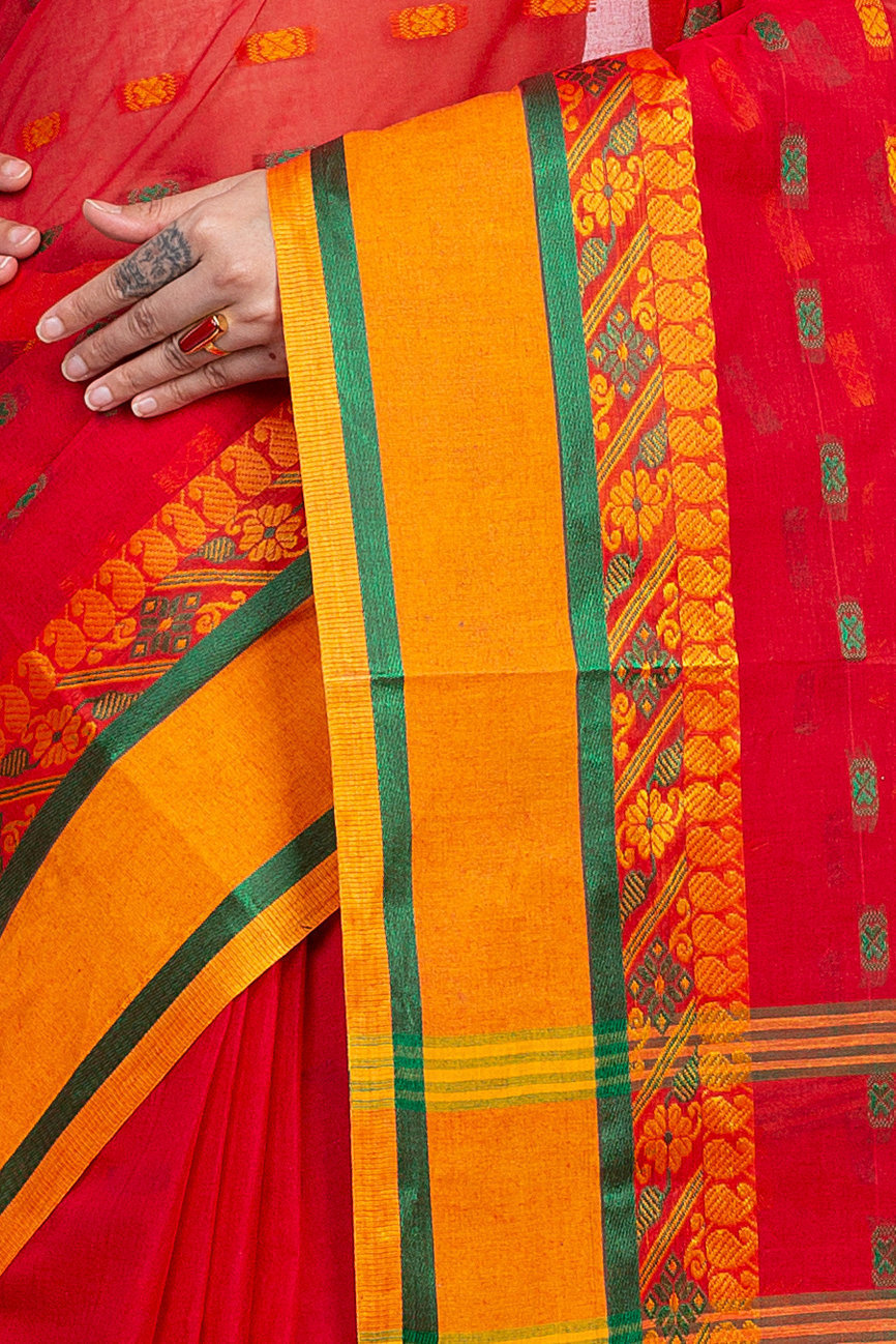 Red Pure Cotton ToraPar Tant Saree (879)